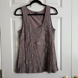 EXPRESS Layered Ruffle Lace Front Tank Top Mauve Size L